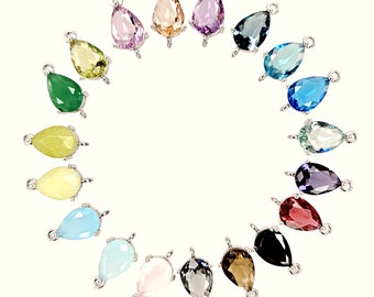 Choose Glass Color & Finish Color 2 pcs 10mm Teardrop Glass Connectors, Perfect for Bridesmaids and Wedding Glamour! C5170