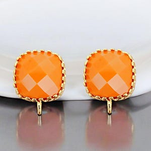 2 pcs / 1 pair opaque orange glass earrings in gold setting, orange stone earrings E5155G-OR