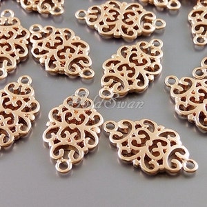 4 Matte rose gold finish brass 18mm small filigree connectors, filigree necklace pendants / charms 1188-MRG-18