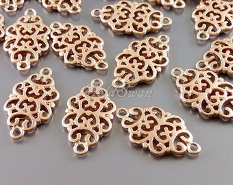 4 Matte Rose Gold Filigree Connectors: Brass Charms (18mm)
