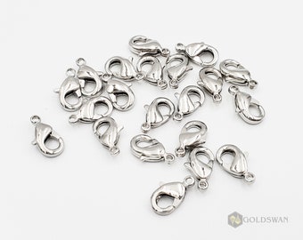 10 pcs Small rhodium silver 10mm lobster claw brass clasps, necklace clasp, bracelet clasp, brass clasp, fastener B002-BR-SM