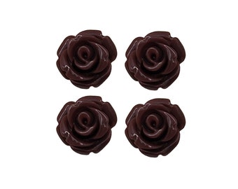 4 pcs 10mm Chocolate Brown color rose flower cabochons, flower cabs for rings, earrings 5027-CB (chocolate, 4 pcs)