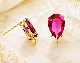 13x8mm Fuchsia Teardrop Glass Earrings Gold or Silver Frame Jewelry Supplies DIY Jewelry
