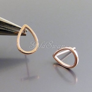 4 pcs / 2 paires de clous d&#39;oreilles ouverts en forme de larme en or rose brillant de 11 mm, boucles d&#39;oreilles géométriques, boucles d&#39;oreilles pendantes 1078-BRG-11