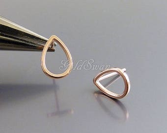 4 pcs / 2 pairs shiny rose gold 11mm open teardrop shaped studs, geometric earrings, drop earrings 1078-BRG-11