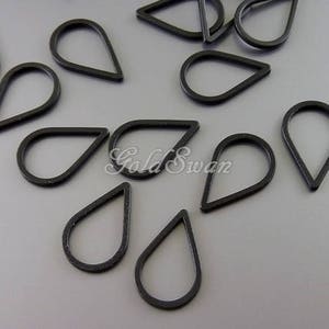 4 pcs matte black small plain teardrop pendants, 15mm open teardrop charms 999-BL-15