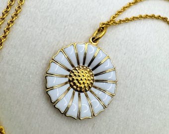Georg Jensen Daisy Pendant Necklace | White Enamel 925 Silver