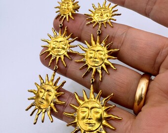 Pendientes Polar Jewelry Tres Soles, chapados en oro, plata de ley 925, circonita blanca, Dinamarca
