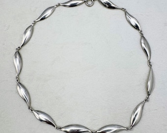 Jens Tage Hansen Sterling Silver Leaf Necklace | Danish Modernist Link Jewelry