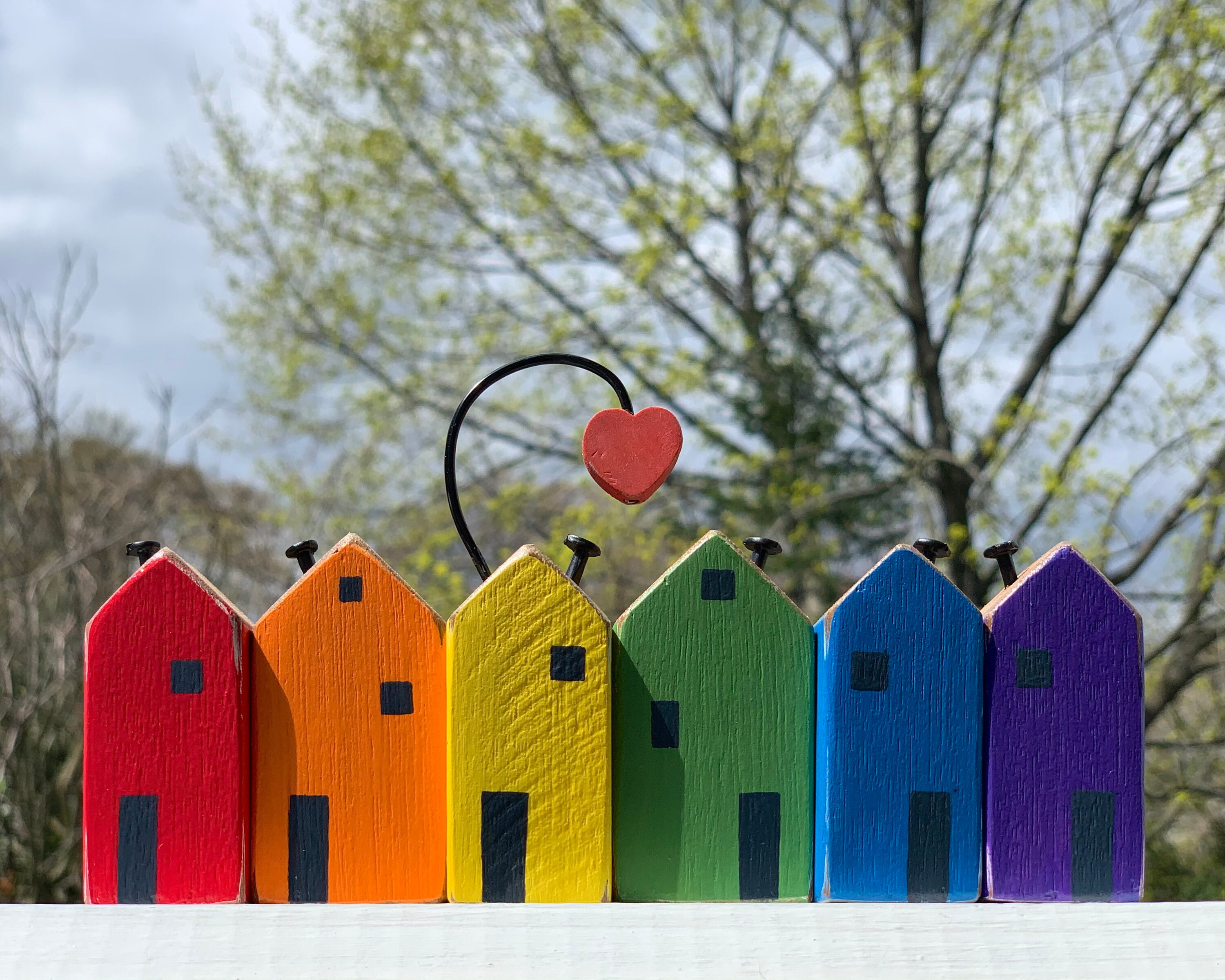 Little Folk Art Rainbow Wood Block House Set Painted Houses Etsy