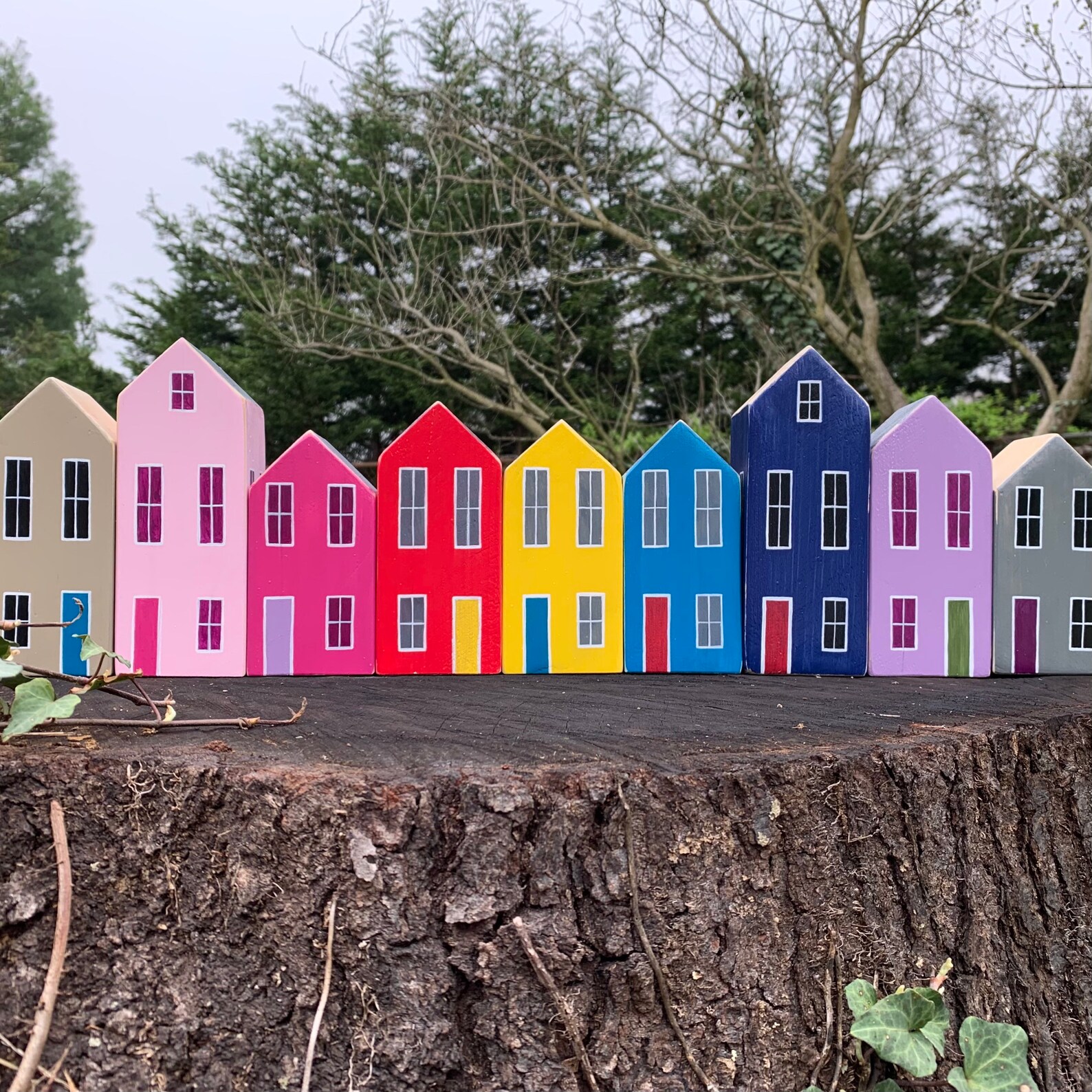 Hand Painted Wood Block House Small Pink Blossom Etsy