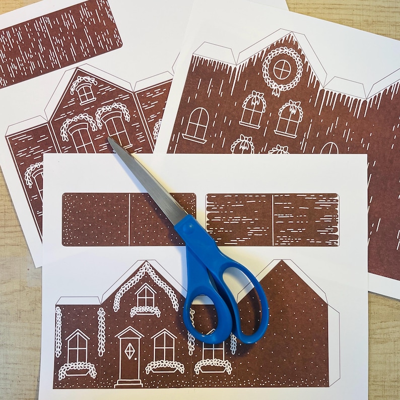 3D Gingerbread Houses Paper Craft Printable Instant Digital Download