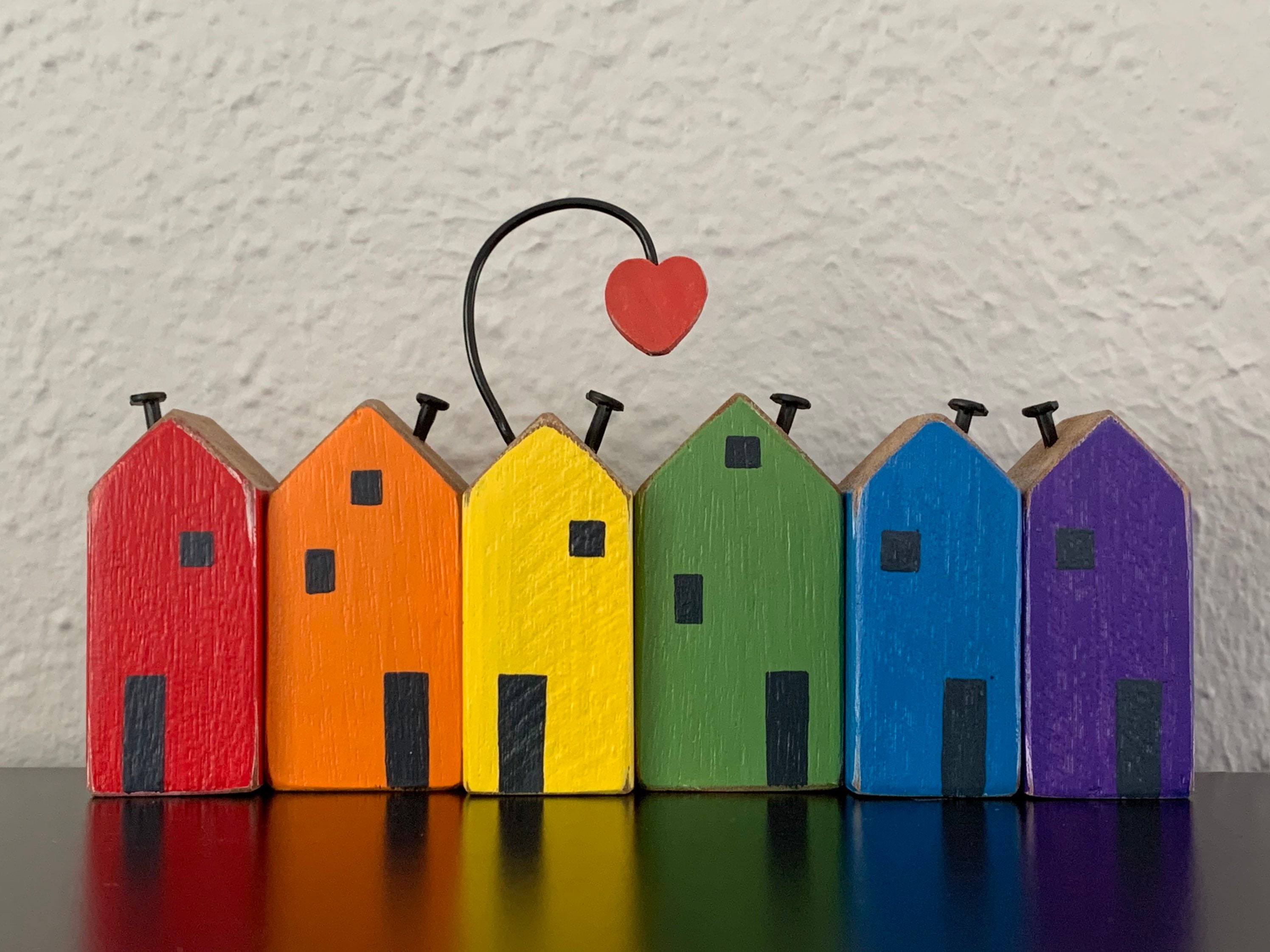 Little Folk Art Rainbow Wood Block House Set Painted Houses Etsy