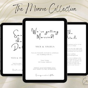 Conjunto de invitaciones de boda minimalistas / Colección Monroe / Tarjeta para guardar la fecha, invitaciones, RSVP y detalles / Papelería digital personalizada