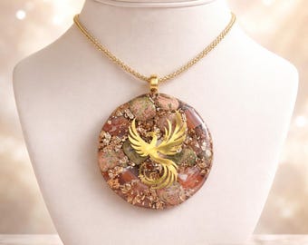 Golden Phoenix Orgonite Necklace – Rebirth, Strength & Vital Energy