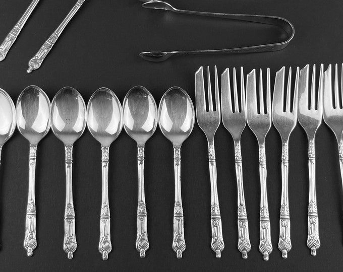 16 Pc Vintage Apostle Sugar Cube Tongs Demitasse Spoons Cake Forks Epns