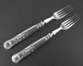 2 Antique Fruit Dessert Forks England Kings Pattern Silverplate EPNS Hollow Handles Set