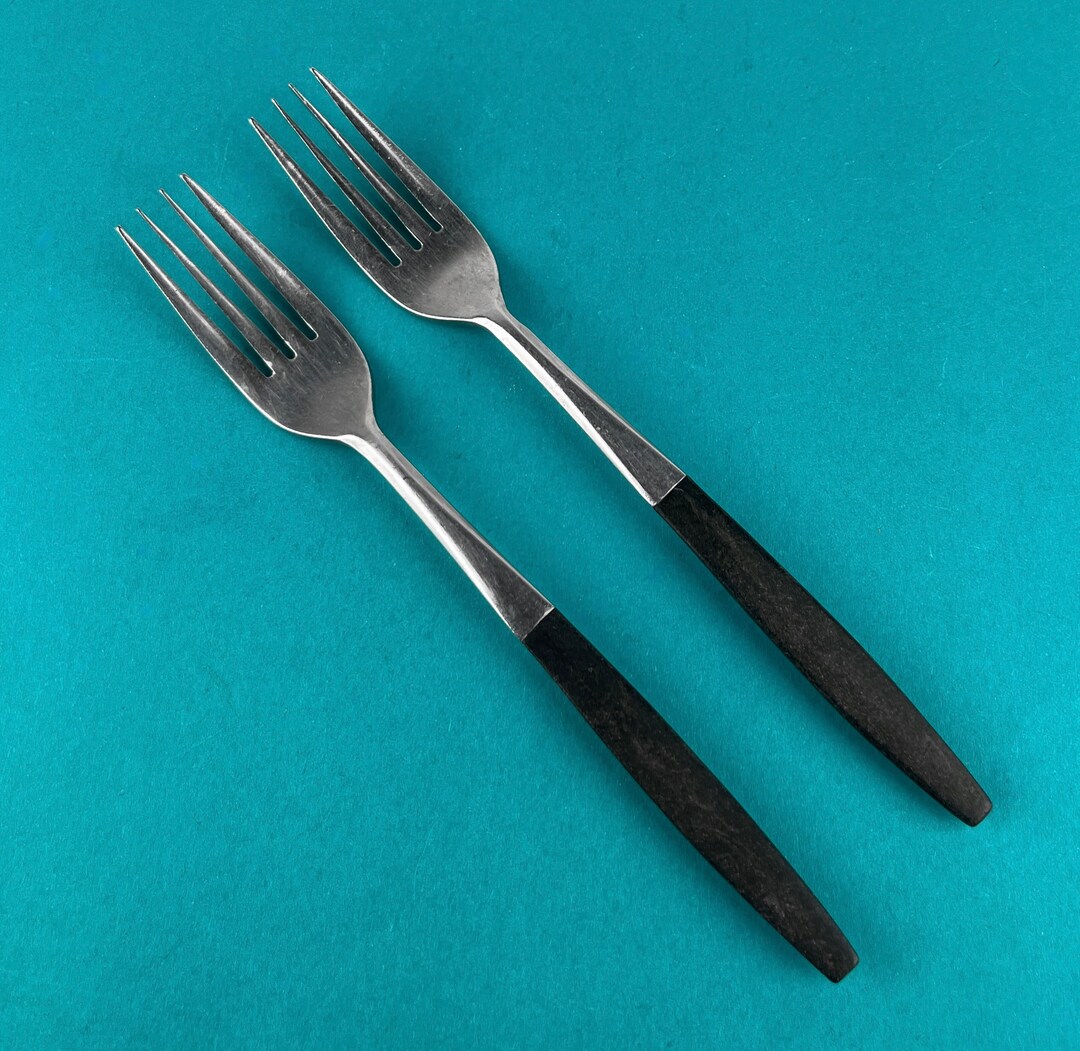 Set 2 Retro Dinner Forks Stainless Steel With Wood Handle Etsy