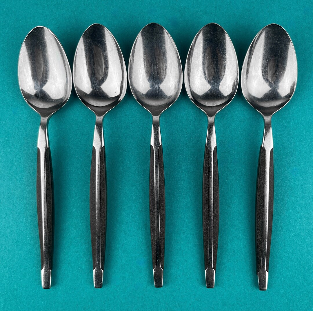 Set 5 Retro Spoons 5 1/2 Stainless Steel With Wood Handle Japan Mid Century Modern Etsy