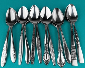 12 Retro Teaspoons - Mix + Match Midcentury Set - Vintage Stainless Spoons