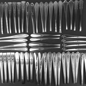 50 x poignées de cuillère à soupe en métal argenté vintage - Fournitures créatives - Bijoux - Upcycle - Paires