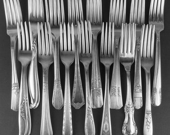 30 x Vintage Silverplate Dinner Forks - Pairs - Lovely Lot for Rustic Tablesetting or Crafting