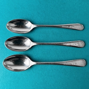 3 Marine Hotel Small Spoons 3 3/4&quot; - Antique Tipped Pattern made by Rodgers England - Vintage Silverplate EPNS Set