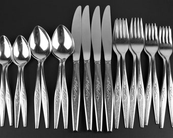 20 Pc Oneida Community Woodmere - Mid Century Flatware Set - 4 x 5 Piece Place Settings - Dinner Knives Forks Soup Spoons Teaspoons