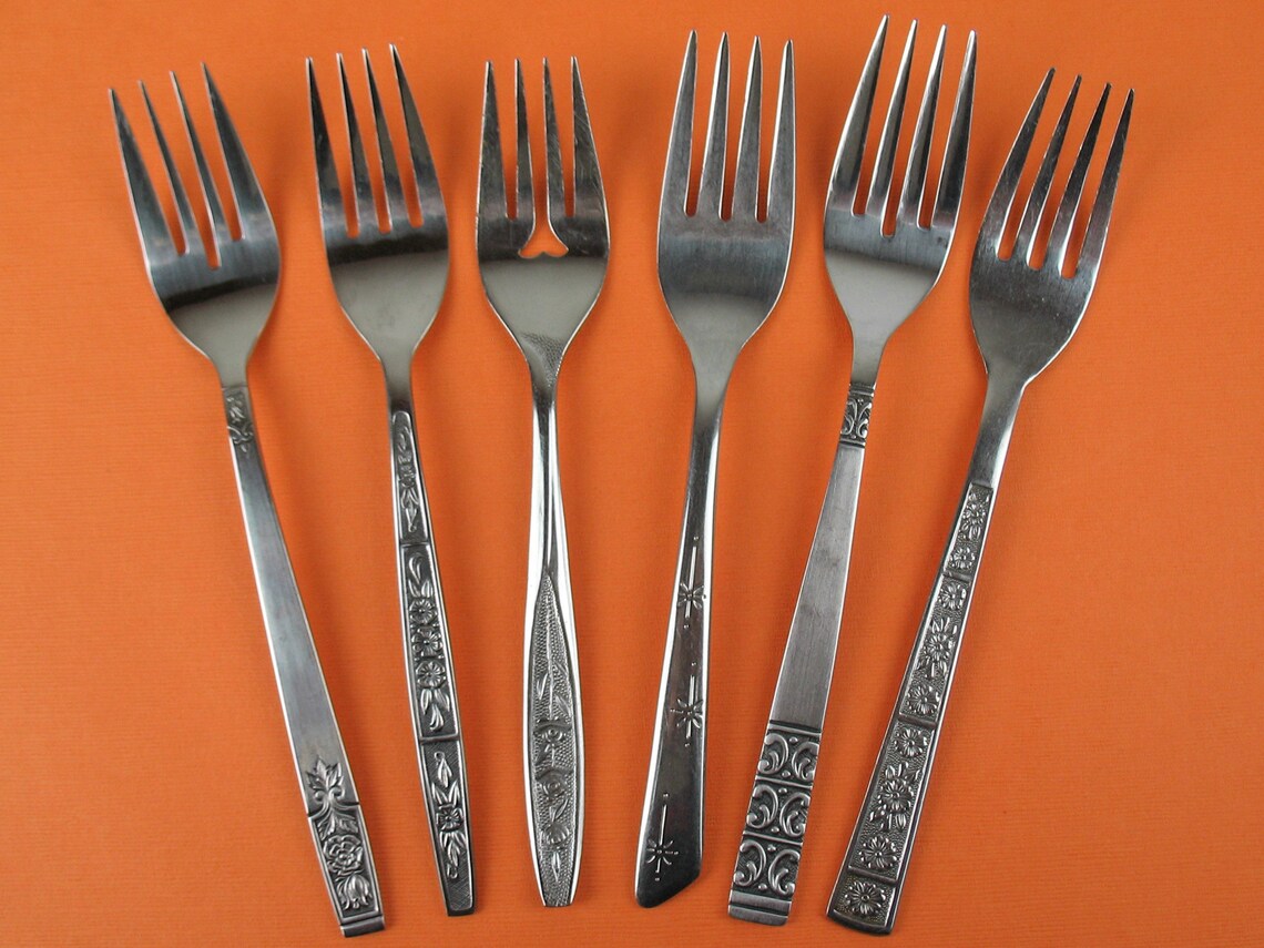 12 Mid Century Salad Dessert Forks Mix Match Set Stainless Etsy
