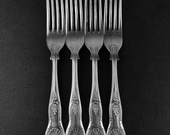 4 x Antique Luncheon Forks - Kings Pattern - Vintage Sheffield England - Silverplate EPNS (some wear)