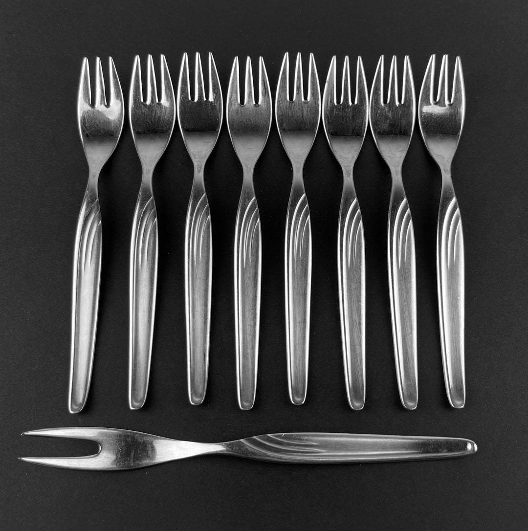 Set 8 Vintage Cocktail Forks Pickle Fork Shriso Kema Lux 18/8 Stainless
