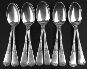 10 Antique Teaspoons Athens 1884 Pattern made by Wm Rogers Rustic Vintage Silverplate Set