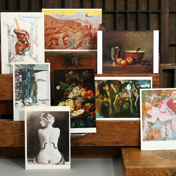 Art Postcards Lot of 8 - Mostly Modern Assortment - Famous Works by De Kooning, Dali, Oldenburg, Man Ray, and Others