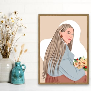 Ritratto personalizzato dettagliato da foto, disegno digitale personalizzato per coppie, famiglie e animali domestici, ritratto stampabile come regalo decorativo da parete