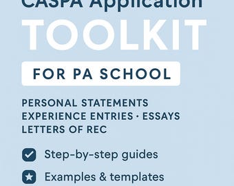 Guía de solicitud de admisión a la escuela de asistente médico de CASPA / Declaración personal + Ayuda para ingresar la experiencia / Planificador de cronograma, consejos para cartas de recomendación, ejemplos de ensayos, listas de verificación