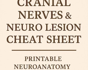 Cranial Nerves & Neuro Lesion Cheat Sheet | Printable Neuroanatomy Study Guide | Medical PDF for PA, Med, Nursing Students