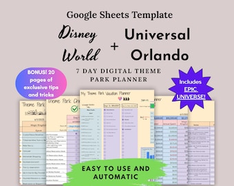 2025 Disney World and Universal Low Stress Planning Template, Theme Park Planner, Epic Universe Planner, Disney World Planner, Google Sheets