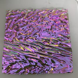 coe90 Magenta Green Texture Dichroic Glass Square - 4&quot;x4&quot;