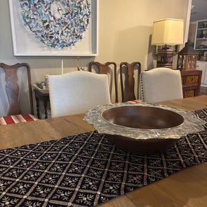 Navy Snowflake Embroidered Handmade Indian Table Runner
