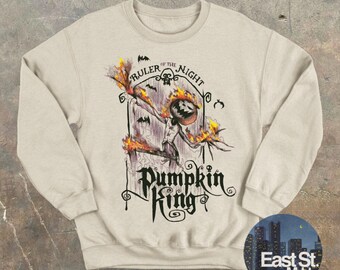 Pumpkin King Crewneck-tröja: Mysig Halloween-tröja i vintagestil och mardrömsstil