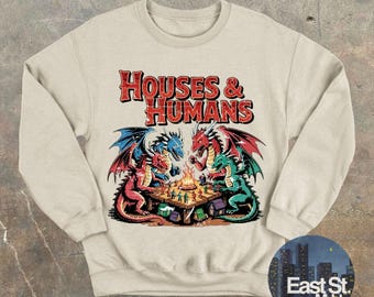 Houses and Humans Funny Sweatshirt: Vintage Dungeons 90s 00s y2k Dragons Cosy Sweater