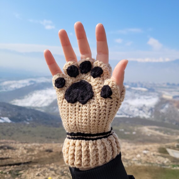 Fingerless Mitts Dog Paw Mittens Paw Fingerless Gloves – Knitted