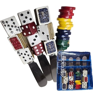 Boston Warehouse Casino Night Themed Cheese Spreaders Lote de 4 cartas Dados Fichas