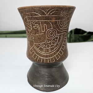 Jarrón mexicano vintage, arte popular, cerámica, terracota, gres, grabado, hecho a mano, firmado