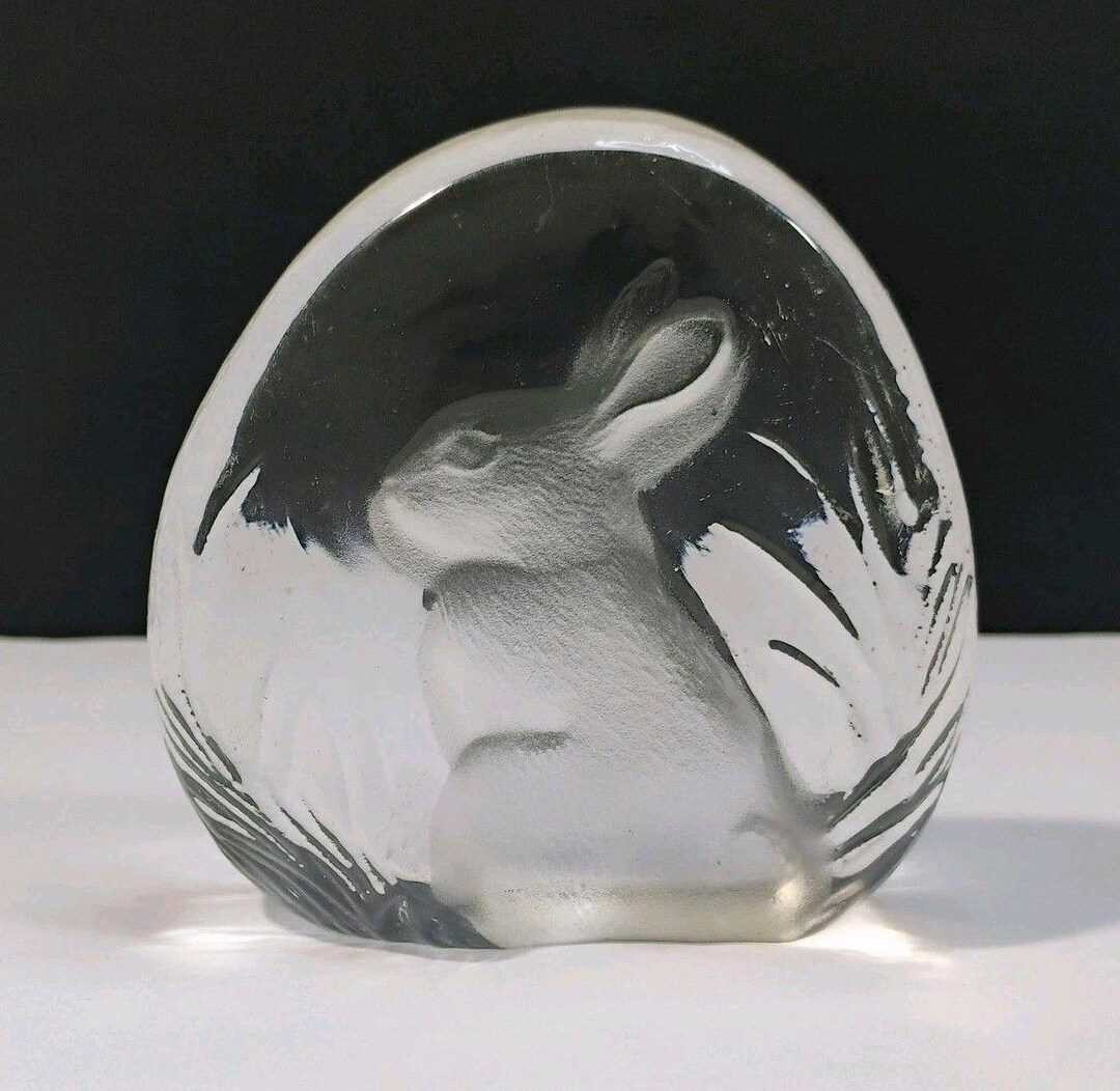 Lead Crystal Rabbit Vintage Lead Crystal Zajecar Sitting Bunny Rabbit Paperweight Figurine ...