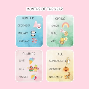 Months & Seasons Sticker Set, Teacher Sticker PNG, Back to School Stickers, Seasonal Sticker Pack for Bullet Joural, Calendar, Scrapbooking