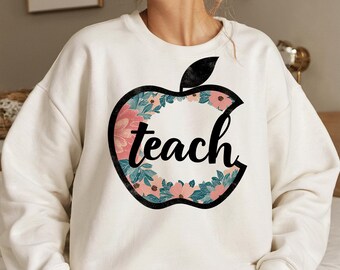 Retro Teach Png, Sublimation Design, Floral Teacher Png, Boho Sublimation, Apple Png, School Png, Shirt Design, Instant Download Png