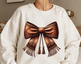 Western Cowgirl Bow PNG, Howdy Brown Leather Bow PNG, Cowhide Bow PNG, Coquette Cowgirl Aesthetic, Watercolor Bow, Digital Print