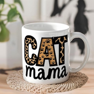 猫ママのヒョウ柄マグカップPng、猫好きママPng、猫ママPng、母の日ギフト、猫マママグカップPng、母の日Png、猫好きPng、ママライフPng