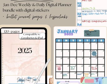 12- Month Digital Planner for Students + Professionals l Weekly & Daily Spreads, Goals, Habit Tracker, Book Tracker l PDF Printable Planner